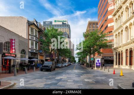 Wunderschöne Straße, alte Gebäude in der Market Street in Wilmington, Delaware, USA Stockfoto