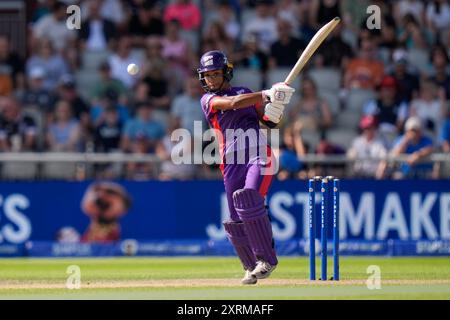 11. August 2024; Old Trafford Cricket Ground, Manchester, England; The Hundred Womens Cricket, Manchester Originals versus Northern Superchargers; Davina Perrin von Northern Superchargers in Batting Action Stockfoto