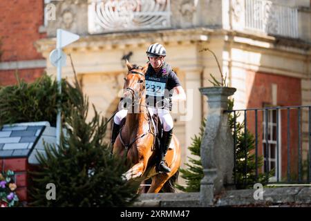 Jesse Campbell aus Neuseeland mit Speedwell während des CCI4*S Cross Country bei den NAF Five Star International Hartpury Horse Trials am 10. August 2024, Hartpury, Großbritannien (Foto: Maxime David - MXIMD Pictures) Stockfoto