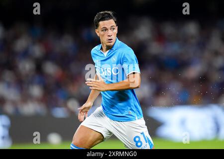 Neapel, Italien. August 2024. Giacomo Raspadori, während des Coppa Italia Frecciarossa Spiels zwischen SSC Napoli und Modena FC im Stadio Diego Armando Maradona am 10. August 2024 in Neapel Credit: Giuseppe Maffia/Alamy Live News Stockfoto