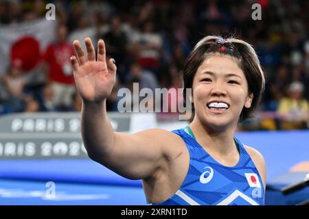 Kennedy Alexis BLADES (USA) gegen CAGAMI Yuka (JPN) Japan, Wrestling Men's Freestyle 76kg Finale bei Champ Mars, während der Olympischen Spiele 2024 in Paris, 11. August 2024, Paris, Frankreich. Quelle: Enrico Calderoni/AFLO SPORT/Alamy Live News Stockfoto