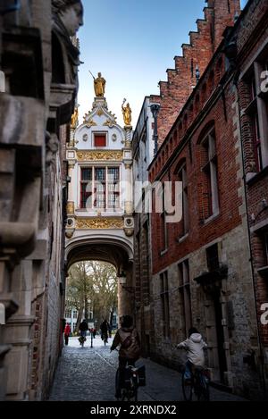 Frühbarocke Renaissance Freiheitsbau von Brügge und die blinde Eselgasse in Belgien. Stockfoto