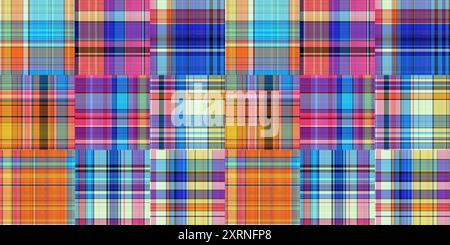 Kuschelige karierte Muster nahtloser Rand Hintergrund in farbenfroher Herbstdekor. Gewebtes Patchwork-Design für nahtlose Kanten Stockfoto