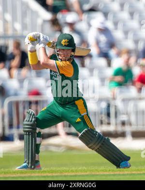 Tom MOORES von Nottingham Outlaws Batting beim One-Day Cup-Spiel Nottinghamshire gegen Essex in Trent Bridge, Nottingham, Vereinigtes Königreich, 11. August 2024 (Foto: Mark Dunn/News Images) Stockfoto