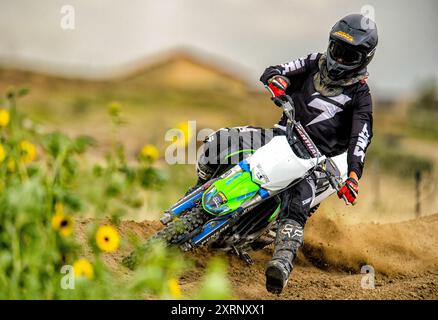 Off-Road-Motocross-Rennen auf der Off-Road-Rennstrecke des Wildrat Raceway in Colorado Springs Stockfoto