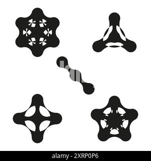 Abstrakte geometrische Formen. Schwarze, minimalistische Symbole mit abgerundeten Kanten. Kreative Vektorkunst. Stock Vektor