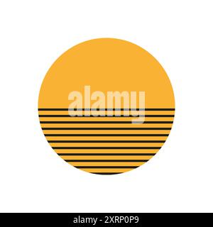 Minimalistisches Sonnensymbol. Orangefarbener Kreis mit schwarzen Streifen. Abstraktes geometrisches Design. Vektorabbildung. Stock Vektor