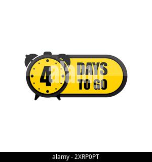 Abbildung des Countdown-Timers. Schwerpunkt Nummer vier. Text für 4 Tage zum Mitnehmen in Fettdruck. Gelbes und schwarzes Design. Stock Vektor