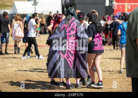 Milton Keynes, England, 11. August 2024. Fans des Bludfestes im National Bowl in Milton Keynes. Quelle: Izzy Clayton/Alamy Live News Stockfoto