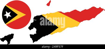 Abbildung der Flagge von Osttimor, überlagert auf der Umrisskarte Stock Vektor