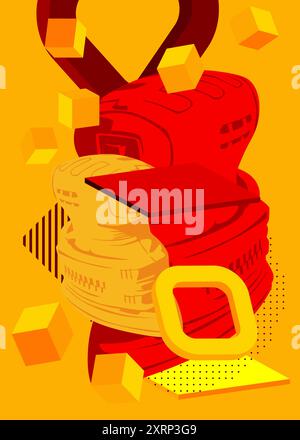 Elektrischer Sander geometrische grafische Retro-Thema Hintergrund. Minimale geometrische Elemente. Vintage abstrakte Formen Vektor-Illustration. Stock Vektor