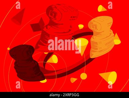 Elektrischer Sander geometrische grafische Retro-Thema Hintergrund. Minimale geometrische Elemente. Vintage abstrakte Formen Vektor-Illustration. Stock Vektor