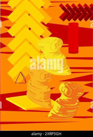 Elektrischer Sander geometrische grafische Retro-Thema Hintergrund. Minimale geometrische Elemente. Vintage abstrakte Formen Vektor-Illustration. Stock Vektor