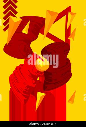 Elektrischer Sander geometrische grafische Retro-Thema Hintergrund. Minimale geometrische Elemente. Vintage abstrakte Formen Vektor-Illustration. Stock Vektor