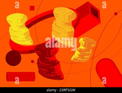 Elektrischer Sander geometrische grafische Retro-Thema Hintergrund. Minimale geometrische Elemente. Vintage abstrakte Formen Vektor-Illustration. Stock Vektor