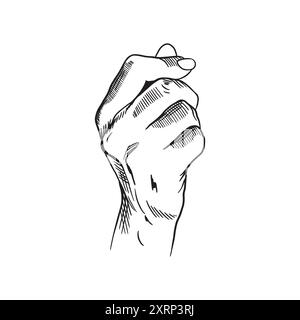 Menschliche Hand. Geste von Geld oder Quetsch, Finger halten etwas. Vektorabbildung im Grafikstil. Banner, Poster, Flugblätter, Informationsschilder. Stock Vektor