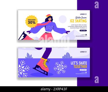 Schlittschuhlaufen Horizontales Banner Flat Cartoon Hand Gezeichnete Vorlagen Hintergrund Illustration Stock Vektor