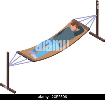 Der junge Mann liegt in einer Hängematte und genießt einen entspannenden Sommertag Stock Vektor