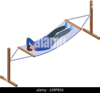 Der junge Mann liegt auf einer Hängematte und genießt das Sommerwetter Stock Vektor