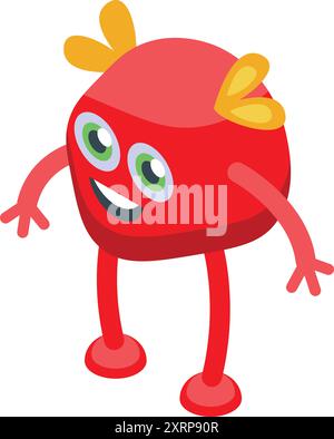 Glückliches Comicmonster mit großen grünen Augen und einem großen Lächeln steht Stock Vektor