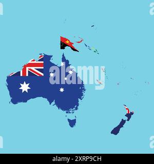 Australische Landkarte mit Flaggenvektor Stock Vektor