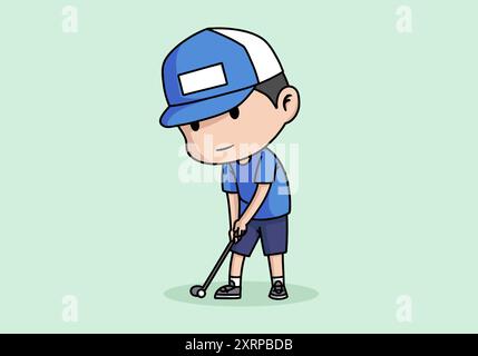 Niedliche Golf Boy Maskottchen Figur Illustration Stock Vektor