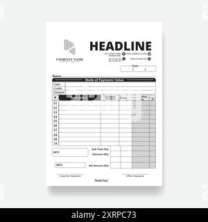 Vorlage für Belegbelege, NCR-Rechnungsbuch, Vektorvorlage Stock Vektor