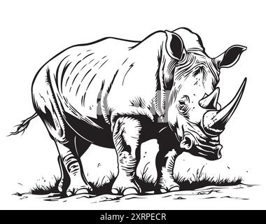 Hand gezeichnete Skizze stil Rhino auf weißem Hintergrund. Vector Illustration. Stock Vektor