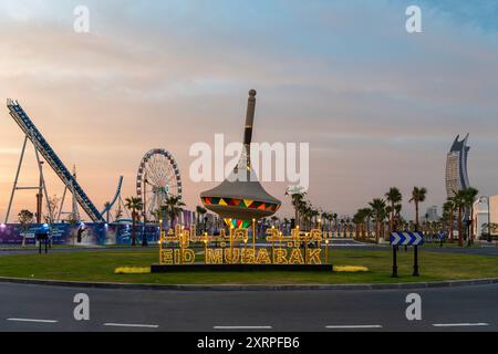 Lusail Winter Wonderland Outdoor-Vergnügungspark auf Al Maha Island bei Tageslicht Stockfoto