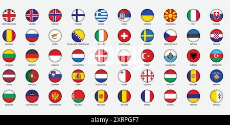 Runde Symbole aller europäischen Länderflaggen Stock Vektor