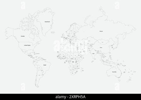 Benannter Weltkartenumriss Vektor Stock Vektor