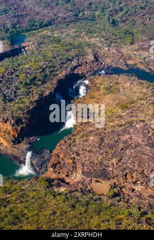 Dreistufige Mitchell Falls und Big Mertens Falls, Kimberley, Western Australia, aus der Vogelperspektive Stockfoto