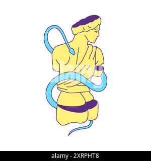 Y2K antike griechische Skulptur Abschnitt mit Schlange zeitgenössische Pop Art Icon Vektor flache Illustration. Altes historisches Denkmal Göttin Gips stat Stock Vektor