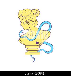 Y2K surreale römische Göttin Büste mit Schlange zeitgenössische Pop Art Icon Vektor flache Illustration. Psychedelische griechische Gipsfrau Denkmal Skulptur Statue Stock Vektor