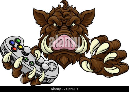 Wildschwein Razorback Warthog Pig Gaming Maskottchen Stock Vektor