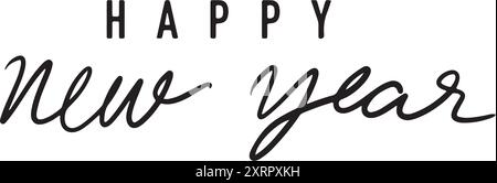 Happy New Year Kalligraphie Schrifttext schwarz dunkle Farbe Symbol Symbol Symbol Happy New Year 2024 2025 2026 Zeit Kalender frohe weihnachten Xmas Party Dekorati Stock Vektor