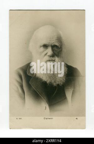 Charles Robert Darwin FRS FRGS FLS FZS JP (* 12. Februar 1809 bis 19. April 1882) war ein englischer Naturforscher, Geologe und Biologe, der für seine Beiträge zur Evolutionsbiologie bekannt war. Alte Vintage-Postkarte des Russischen Reiches, 1879. Stockfoto