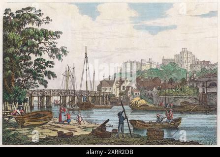 Aquarelldrucke der Windsor Bridge über die Themse von Joseph Farington Kunstwerk Flussmalerei Stockfoto