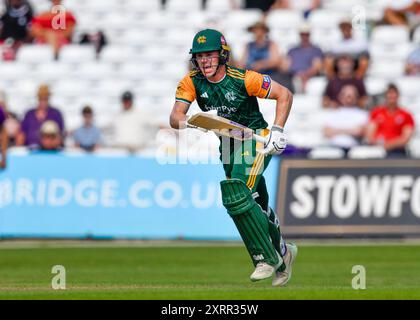 Nottingham, Vereinigtes Königreich 11. August 2024. Nottingham Outlaws gegen Essex CCC. Abgebildet: Jack HAYNES von Nottingham Outlaw, der während des 1-Tages-Cup-Spiels Nottinghamshire gegen Essex in Trent Bridge, Nottingham, Vereinigtes Königreich, 11. August 2024 lief. Quelle: Mark Dunn/Alamy Live News. Stockfoto