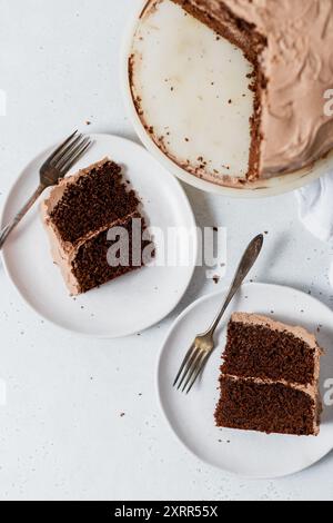 Blick von oben auf Schokoladenkuchen Stockfoto