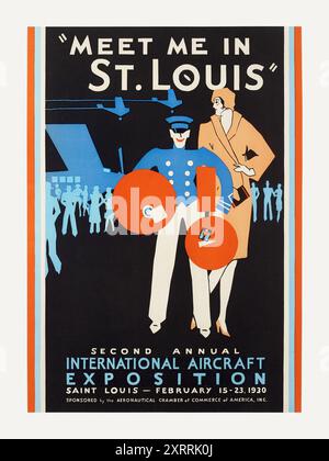 Wir treffen uns in St. Louis. Zweite Jährliche Internationale Flugzeugausstellung. St. Louis. Bis 23. Februar 1930. Künstler unbekannt. Poster veröffentlicht in den USA. Stockfoto