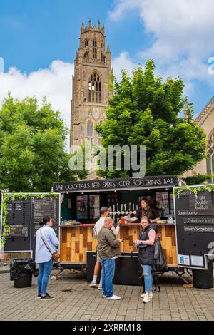 St Botolph’s Church ist die anglikanische Pfarrkirche in Boston, Lincolnshire, England. Vom Marktplatz der Stadt aus gesehen Stockfoto