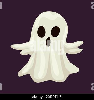 Niedlicher, lustiger Comic-Geist mit einer unheimlichen Emotion im Gesicht. Vektorabbildung. Isolierter Clipart mit traditionellem Dekorationselement für Halloween Stock Vektor