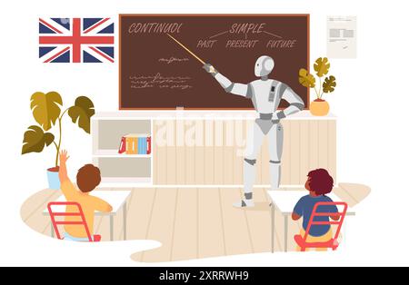 Künstliche Intelligenz Englischlehrer Bot unterrichten Kinder Stock Vektor