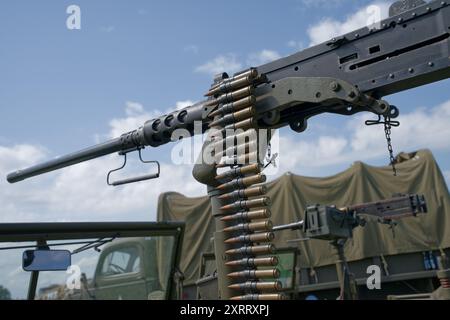 Schwere Maschinengewehre aus dem Zweiten Weltkrieg auf der Old Buckenham Airshow in Norfolk Stockfoto