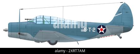 Douglas TBD Devastator (5-T-2) der VT-5 auf dem Flugzeugträger USS Yorktown, September 1941 Stockfoto