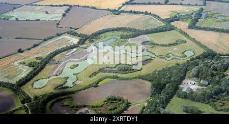Aus der Vogelperspektive auf die Angelseen in Foggathorpe in der Nähe von Selby, North Yorkshire Stockfoto