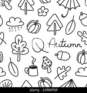 Kindliche Herbst-Kritzelung nahtlose Muster-Vektor-Illustration Stock Vektor