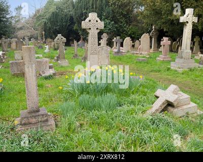 Der Holywell Cemetery befindet sich neben der St. Cross Church im Zentrum von Oxford. Es ist ziemlich gut versteckt; man konnte hunderte Male daran vorbeilaufen und nie den diskreten Eingang in der Long Wall Street sehen. Ich sollte wissen, genau das habe ich getan! Aber als ich es entdeckte und reinging, fand ich einen Ort der Schönheit und Ruhe im Herzen des geschäftigen Oxford. Stockfoto