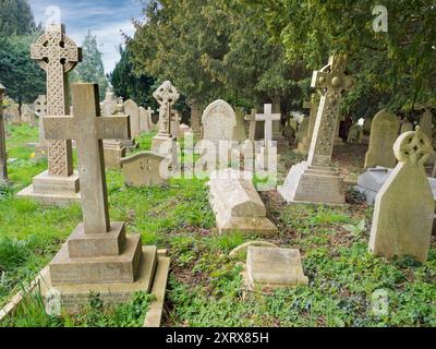 Der Holywell Cemetery befindet sich neben der St. Cross Church im Zentrum von Oxford. Es ist ziemlich gut versteckt; man konnte hunderte Male daran vorbeilaufen und nie den diskreten Eingang in der Long Wall Street sehen. Ich sollte wissen, genau das habe ich getan! Aber als ich es entdeckte und reinging, fand ich einen Ort der Schönheit und Ruhe im Herzen des geschäftigen Oxford. Stockfoto